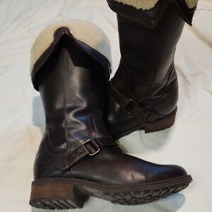 UGG Dark Brown Leather Shearling-Trim Mid-Calf Boots Sz  8